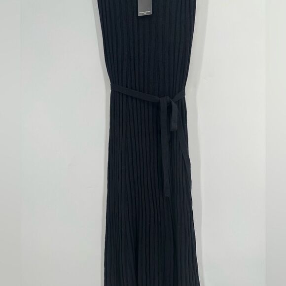 Banana Republic Sweater Dress Pleated Maxi Black Tie Waist Stretch Sz SP - Picture 4 of 11